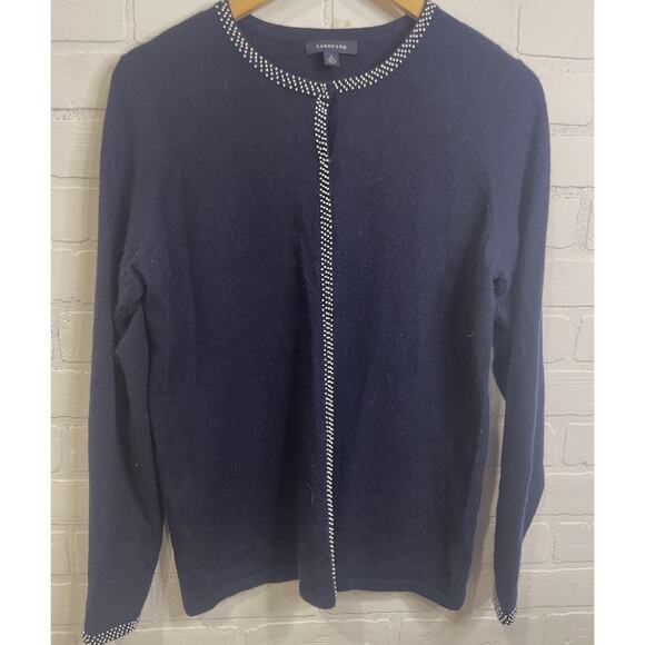Lands End Sweater Womens Medium Blue 100% Cashmere Cardigan Speckle Sweater - Picture 6 of 11